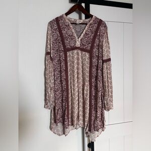 Knox Rose Cream and Brown Patterned Blouse (L)